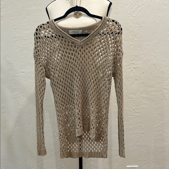 Olive & Oak V-Neck Open-Knit Sweater in Beige   JT - Picture 1 of 4